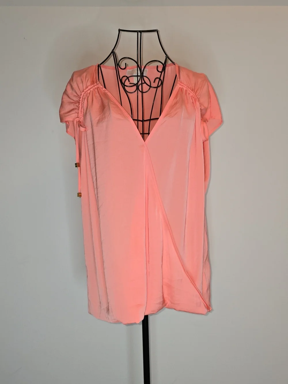 Michael Kors Coral Pink Surplice Short Sleeve Blouse